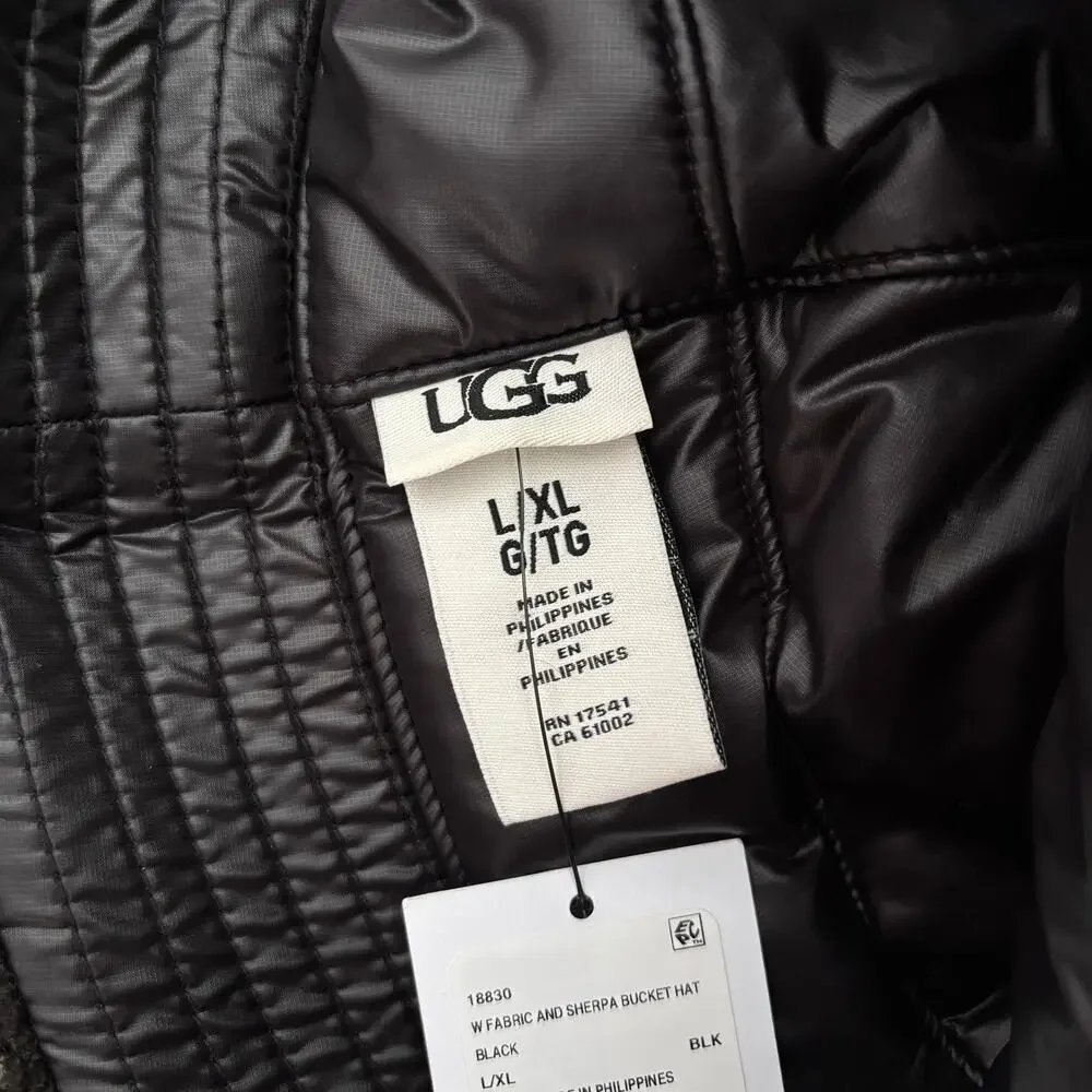 NWT UGG Reversible Faux Fur Sherpa Bucket Hat Black - Size: L / XL